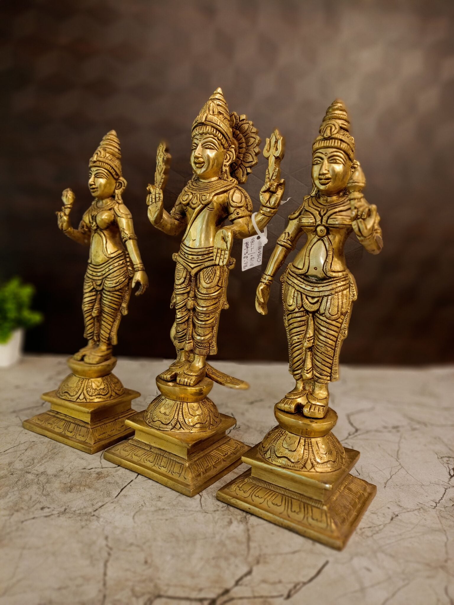 12″ Brass Murugan Valli Deivanai Idol | Lord Murugan with Valli & Deivanai Premium Brass Statue for Pooja & Home