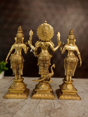 12″ Brass Murugan Valli Deivanai Idol | Lord Murugan with Valli & Deivanai Premium Brass Statue for Pooja & Home