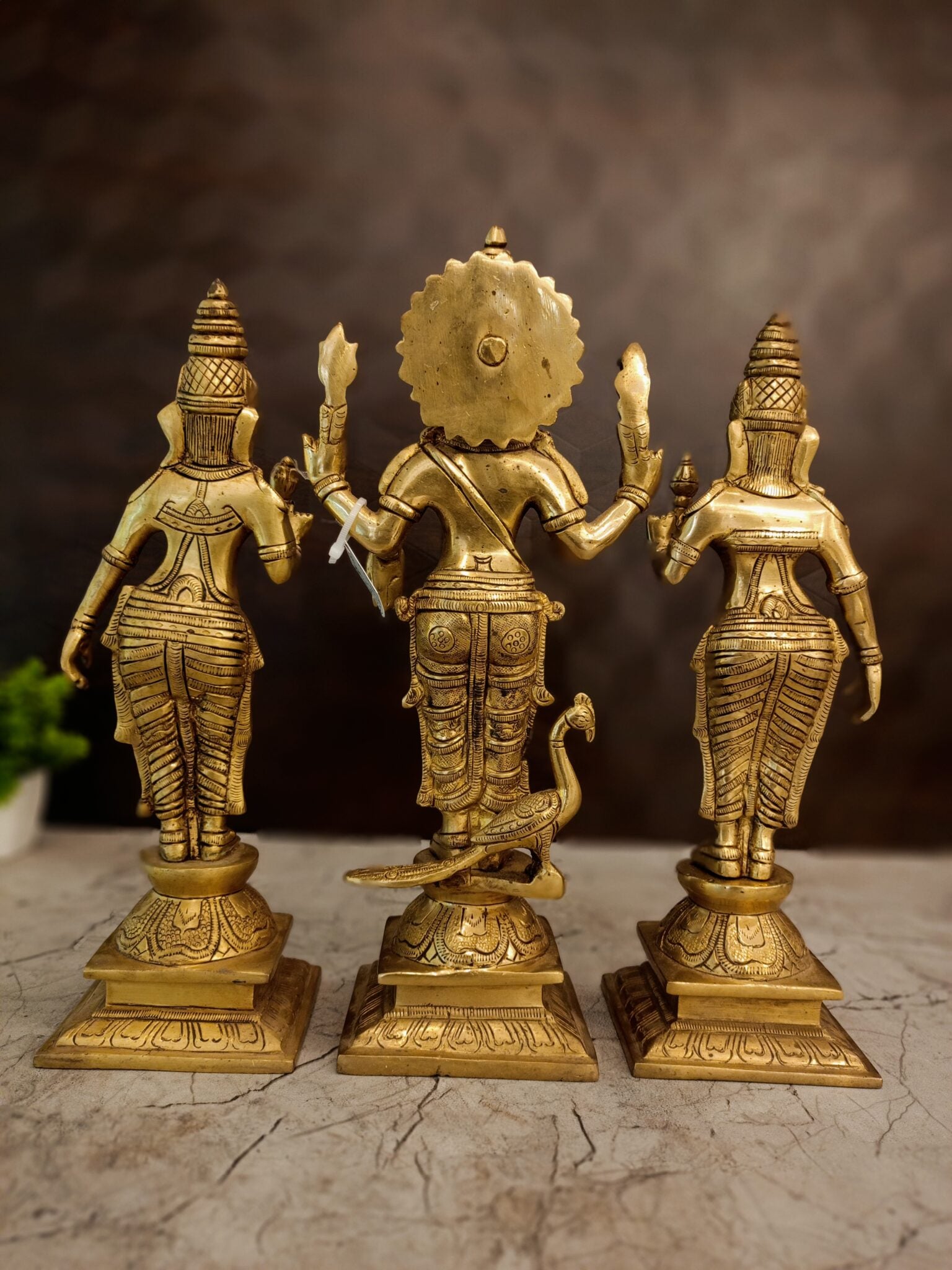 12″ Brass Murugan Valli Deivanai Idol | Lord Murugan with Valli & Deivanai Premium Brass Statue for Pooja & Home