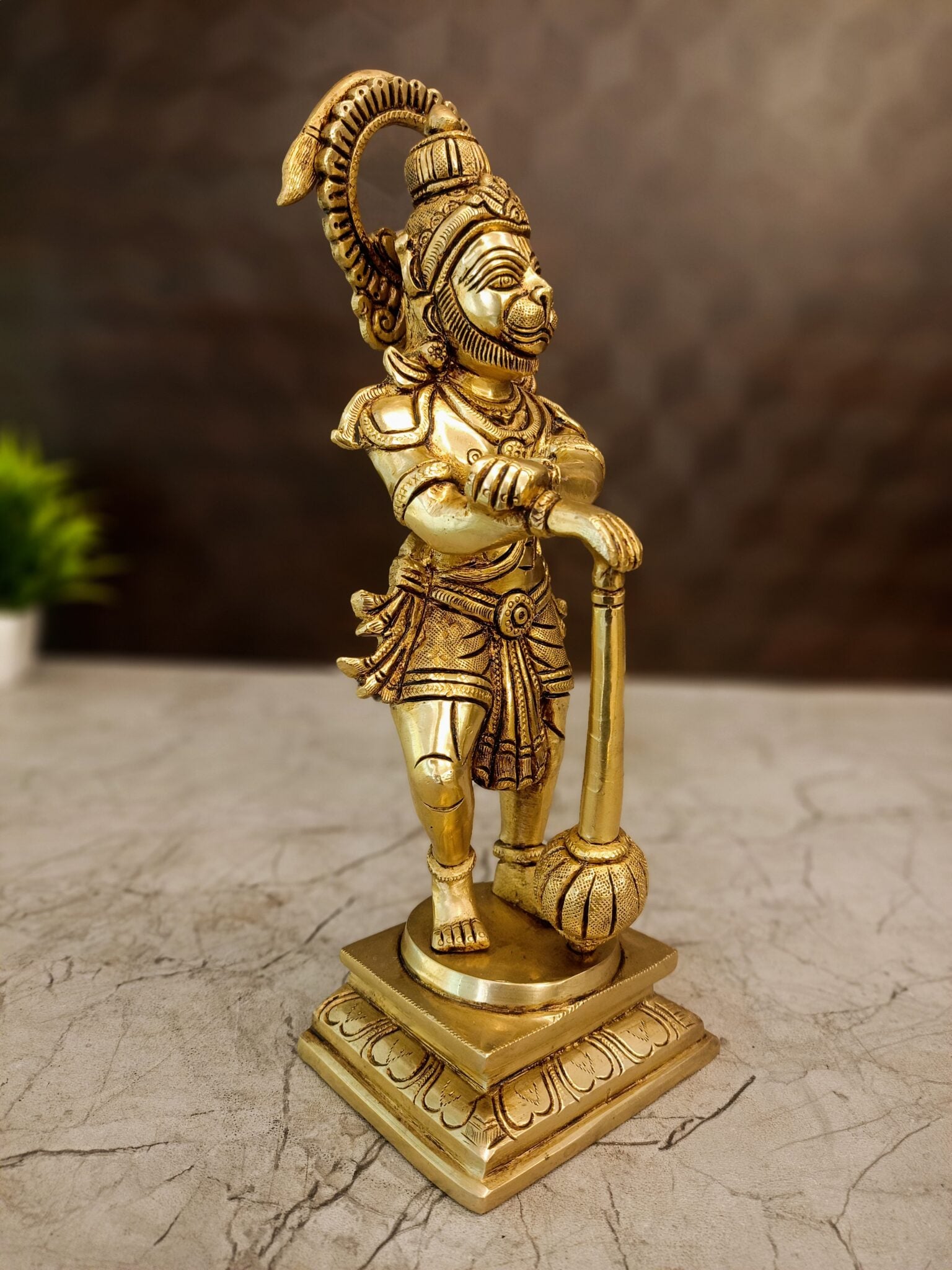 11″ Brass Hanuman Standing Idol | Lord Hanuman Premium Brass Statue for Pooja Room, Home & Vastu Decor