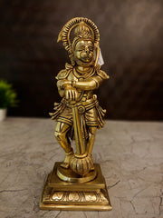 11″ Brass Hanuman Standing Idol | Lord Hanuman Premium Brass Statue for Pooja Room, Home & Vastu Decor