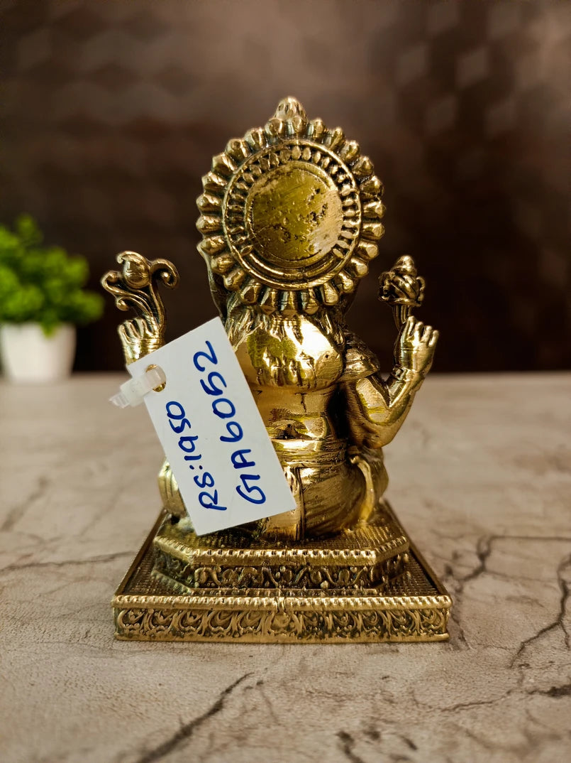 Brass Fine Art Ganesha Idol on Square Base – 3.5 Inch | Premium Pooja Room & Home Décor