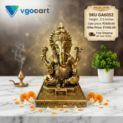 Brass Fine Art Ganesha Idol on Square Base – 3.5 Inch | Premium Pooja Room & Home Décor