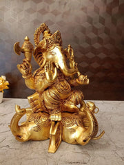 Brass Ganesha Idol on Sitting Elephant Head – 12.5 Inch | Premium Traditional Ganesh Statue for Pooja & Home Decor