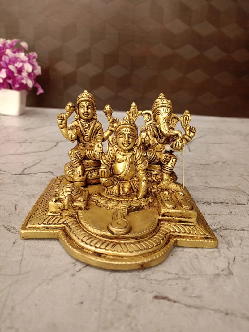 Brass Lakshmi Kuberar Ganesha with Tortoise Idol – 3.5 Inch | Wealth, Prosperity & Divine Pooja Décor