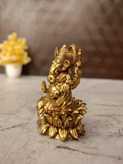 Brass Fine Art Lotus Ganesha Idol – 2.5 Inch | Elegant Ganesh Statue for Pooja, Home & Office Décor
