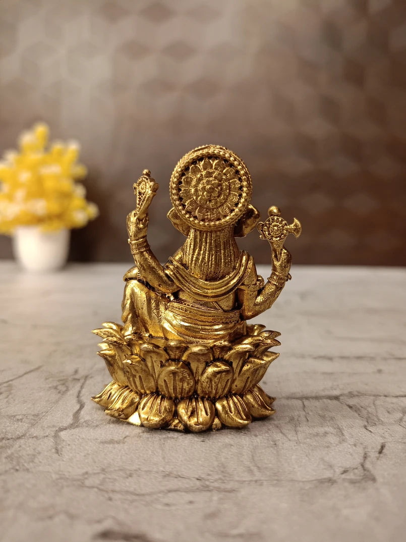 Brass Fine Art Lotus Ganesha Idol – 2.5 Inch | Elegant Ganesh Statue for Pooja, Home & Office Décor