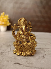 Brass Fine Art Lotus Ganesha Idol – 2.5 Inch | Elegant Ganesh Statue for Pooja, Home & Office Décor