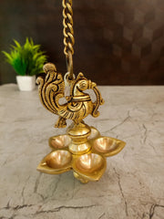 Brass Five Face Hanging Diya – 20 Inch | Traditional Panchamukhi Brass Oil Lamp for Pooja & Home Décor