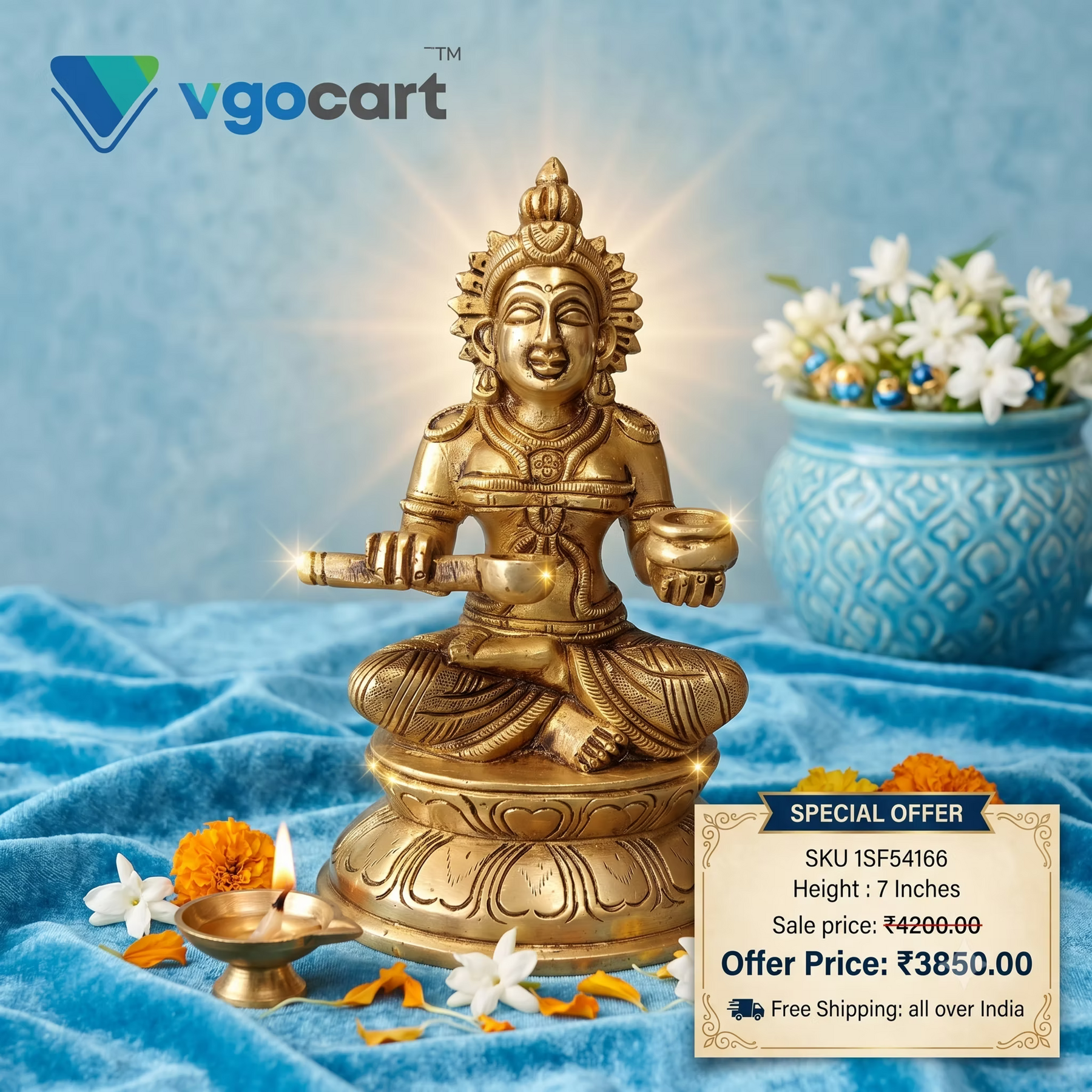 Brass Annapoorani Amman Idol – 7 Inch | Goddess Annapoorna Devi Statue for Pooja Room,  Home Décor