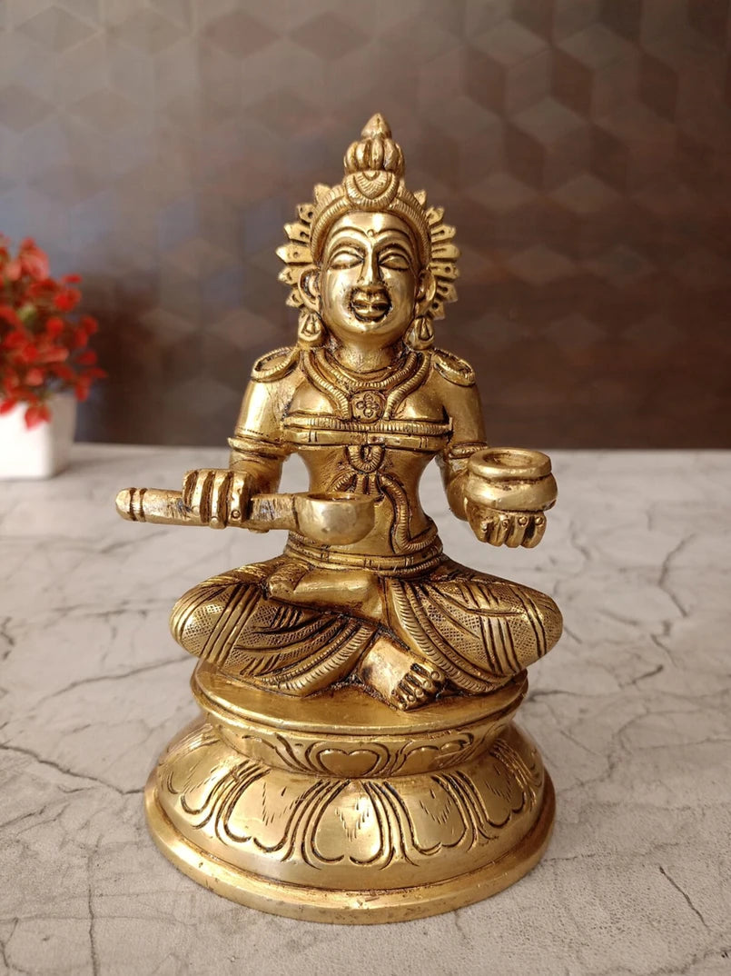 Brass Annapoorani Amman Idol – 7 Inch | Goddess Annapoorna Devi Statue for Pooja Room,  Home Décor