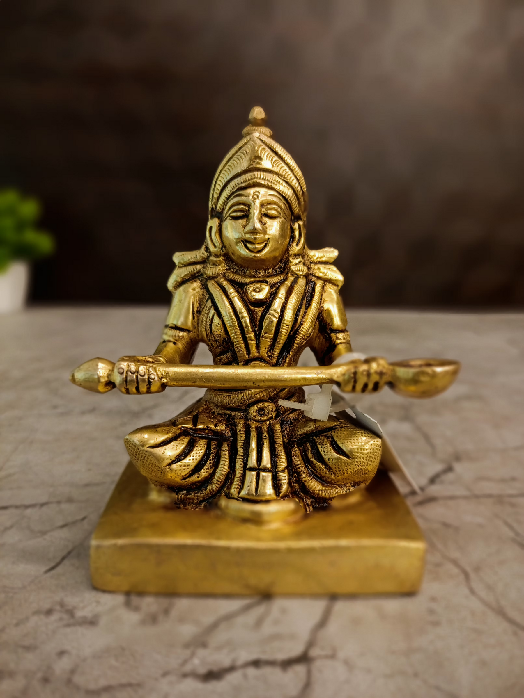 Brass Annapoorani Amman on Chowki Idol – 4 Inch | Traditional Goddess Annapurna Statue for Pooja