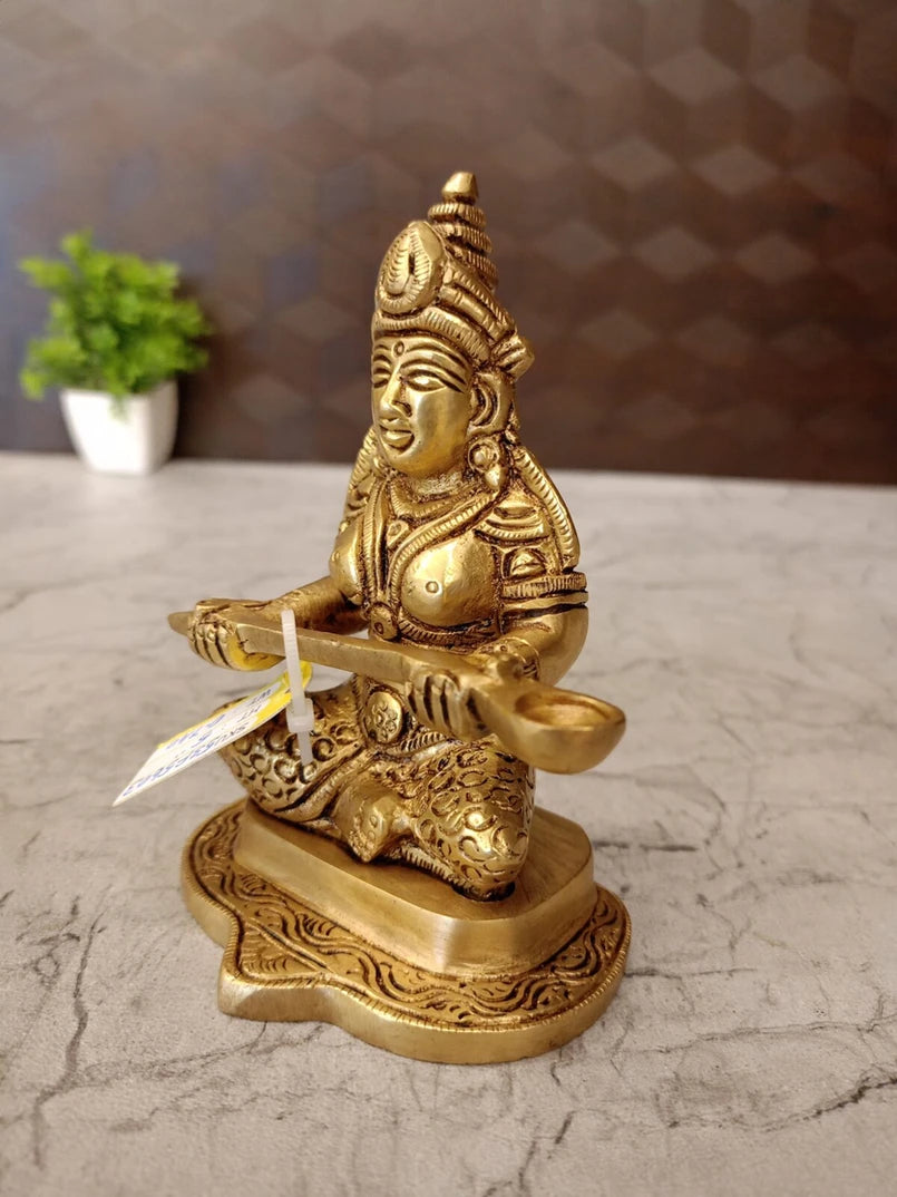 Brass Chowki Annapoorani Amman Idol – 5 Inch | Traditional Goddess Annapurna Statue for Pooja