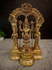 Brass Balaji Venkateswara with Sridevi, Bhudevi & Lakshmi Idol 15.5 Inch | Thiruvachi Venkateswara Statue for Pooja Room & Home