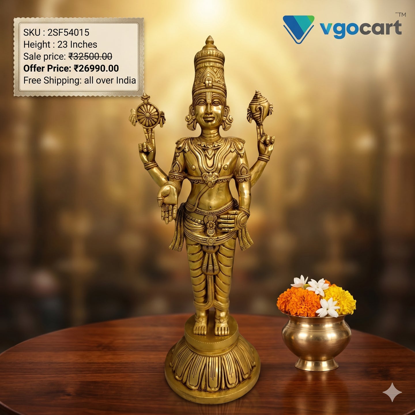 Brass Perumal Idol – 23 Inch | Lord Venkateswara Balaji Brass Statue | Traditional South Indian Pooja Room & Temple Decor
