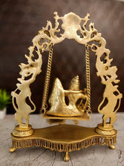 Brass Swing Radha Krishna Idol – 18 Inch | Lord Krishna & Radha Jhula Statue | Traditional Brass Pooja & Home Decor