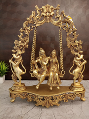 Brass Swing Radha Krishna Idol – 18 Inch | Lord Krishna & Radha Jhula Statue | Traditional Brass Pooja & Home Decor