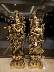 Antique Brass Radha Krishna Idol – 30 Inch | Traditional Radha Krishna Statue | Premium Brass Spiritual & Home Decor