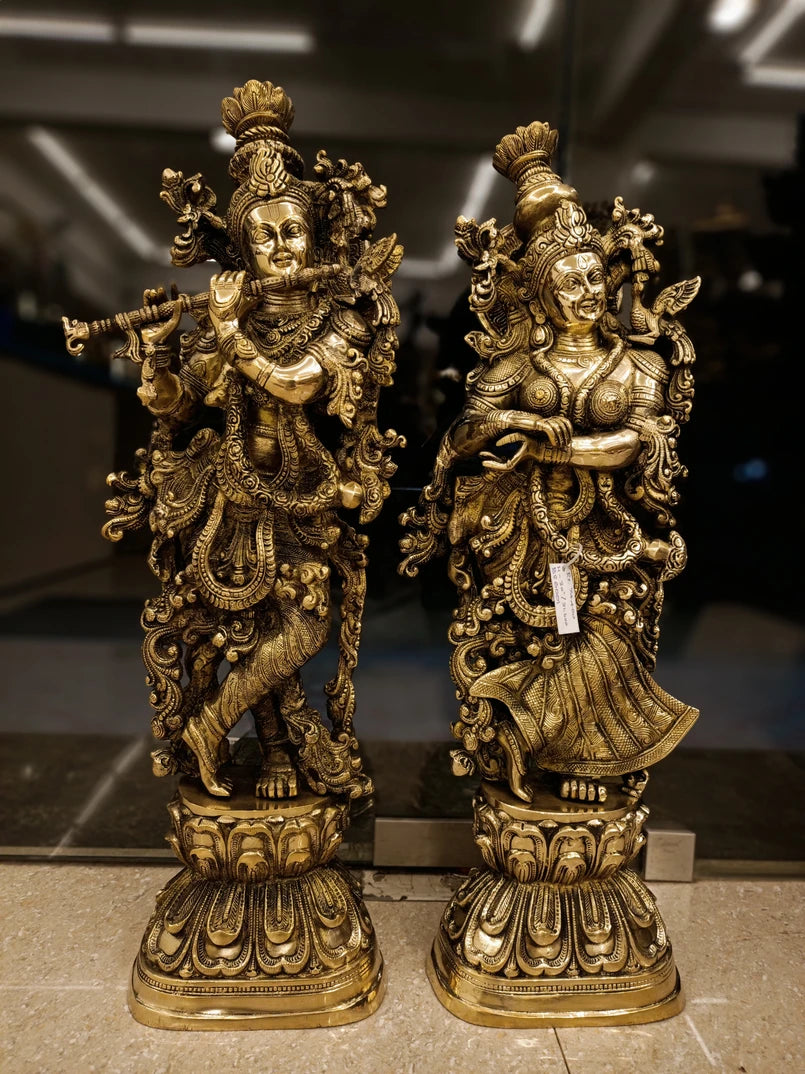 Antique Brass Radha Krishna Idol – 30 Inch | Traditional Radha Krishna Statue | Premium Brass Spiritual & Home Decor