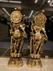 Antique Brass Radha Krishna Idol – 30 Inch | Traditional Radha Krishna Statue | Premium Brass Spiritual & Home Decor