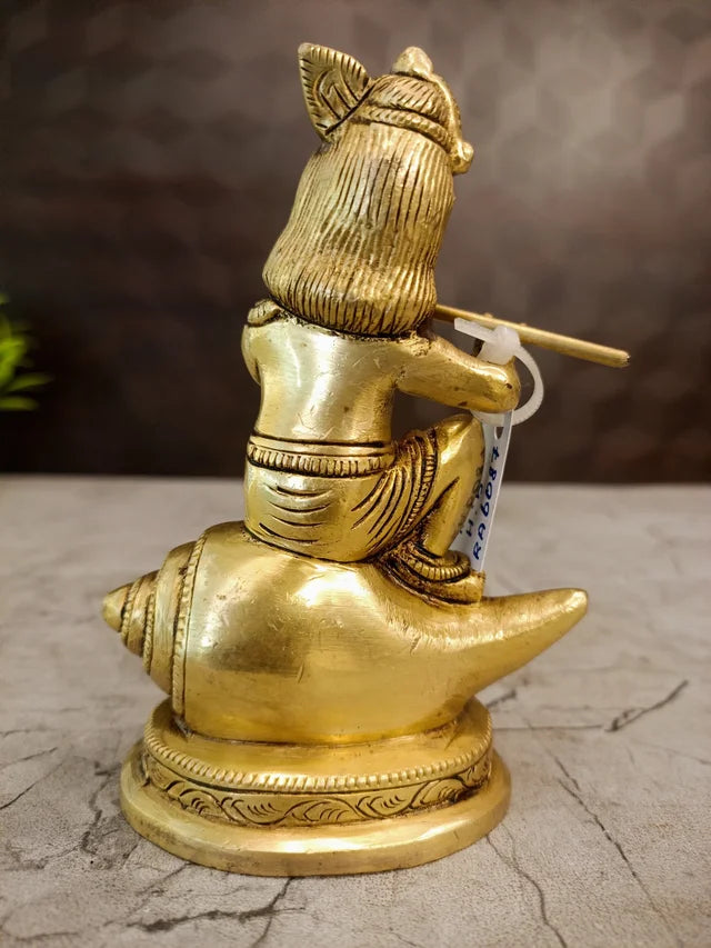 Brass Sangu Krishna Idol – 5 Inch | Krishna with Shankha Brass Statue | Traditional Lord Krishna Pooja & Spiritual Decor