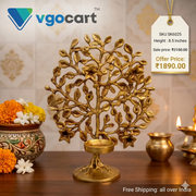 Brass Kalpavriksha Tree with Diya – 8.5 Inch | Wish-Fulfilling Tree Brass Lamp | Traditional Spiritual & Pooja Room Decor