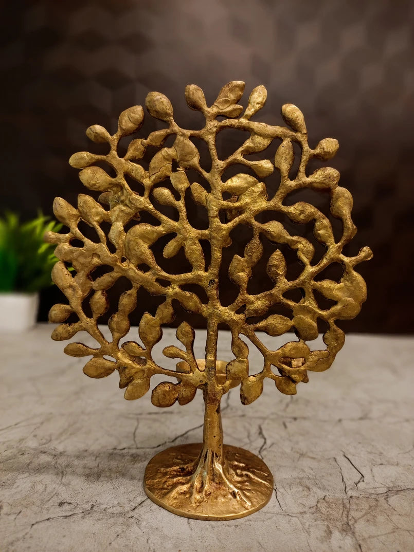 Brass Kalpavriksha Tree with Diya – 8.5 Inch | Wish-Fulfilling Tree Brass Lamp | Traditional Spiritual & Pooja Room Decor