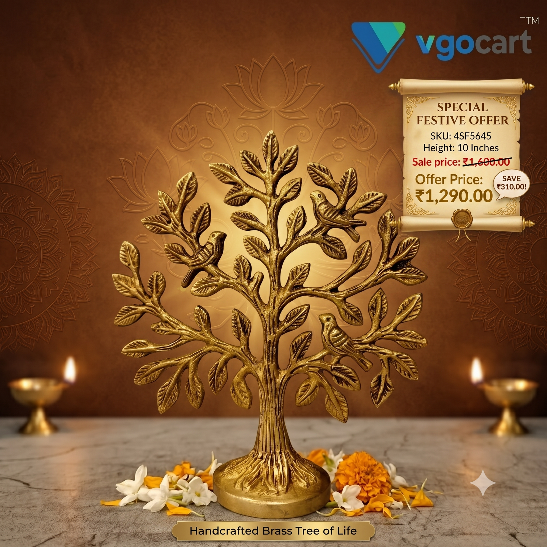 Brass Kalpavriksha Tree – 5.5 Inch | Sacred Wish-Fulfilling Tree Brass Showpiece | Traditional Indian Spiritual & Home Decor