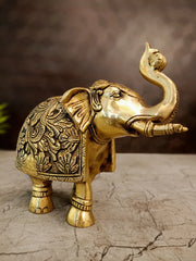 Brass Elephant Idol – 7.5 Inch | Traditional Indian Elephant Statue | Premium Brass Showpiece for Home, Office & Vastu Decor