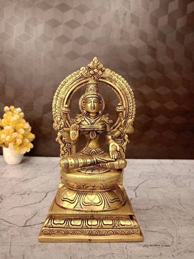 Brass Lakshmi Ganesha Saraswathi Idol Set 10 Inch – Divine Hindu Trinity for Pooja Room & Home Décor