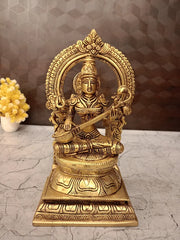 Brass Lakshmi Ganesha Saraswathi Idol Set 10 Inch – Divine Hindu Trinity for Pooja Room & Home Décor
