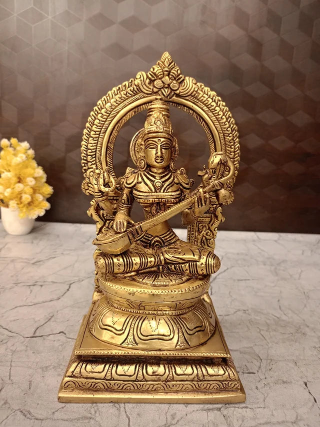 Brass Lakshmi Ganesha Saraswathi Idol Set 10 Inch – Divine Hindu Trinity for Pooja Room & Home Décor