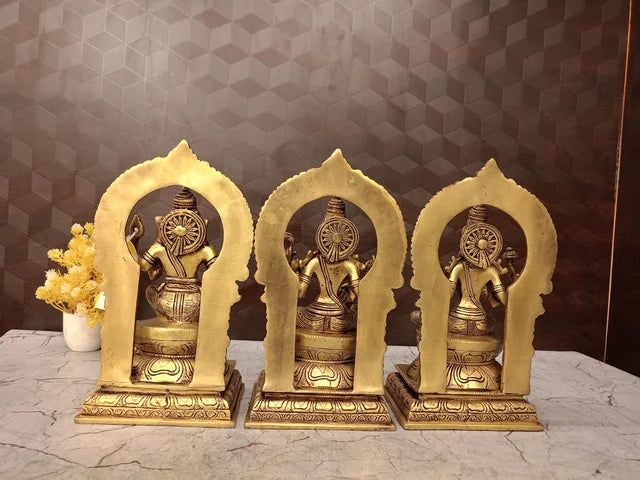Brass Lakshmi Ganesha Saraswathi Idol Set 10 Inch – Divine Hindu Trinity for Pooja Room & Home Décor