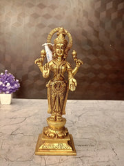 Brass Lakshmi Idol for Pooja 10.5 Inch | Goddess Lakshmi Brass Statue for Home Temple & Prosperity