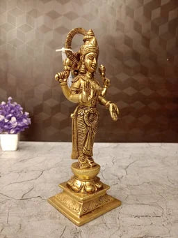 Brass Lakshmi Idol for Pooja 10.5 Inch | Goddess Lakshmi Brass Statue for Home Temple & Prosperity