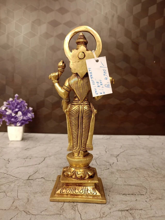 Brass Lakshmi Idol for Pooja 10.5 Inch | Goddess Lakshmi Brass Statue for Home Temple & Prosperity