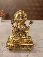 Brass Fine Art Lakshmi Idol on Chowki Stand | Goddess Lakshmi Brass Statue for Pooja & Home Décor