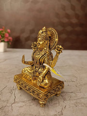 Brass Fine Art Lakshmi Idol on Chowki Stand | Goddess Lakshmi Brass Statue for Pooja & Home Décor