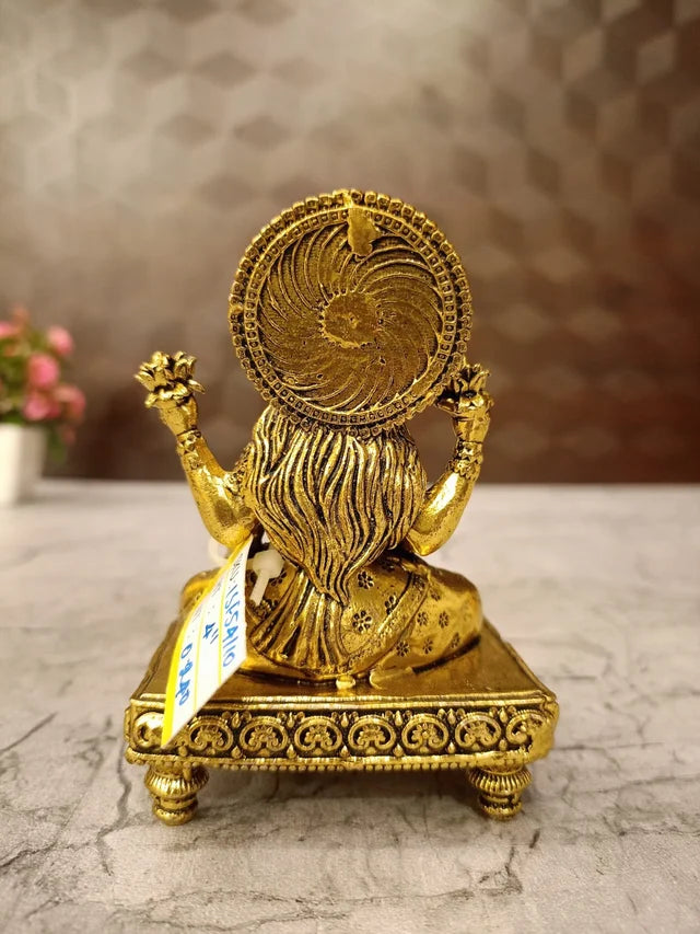 Brass Fine Art Lakshmi Idol on Chowki Stand | Goddess Lakshmi Brass Statue for Pooja & Home Décor