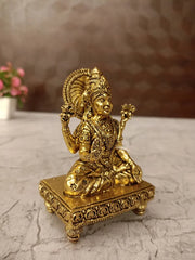 Brass Fine Art Lakshmi Idol on Chowki Stand | Goddess Lakshmi Brass Statue for Pooja & Home Décor