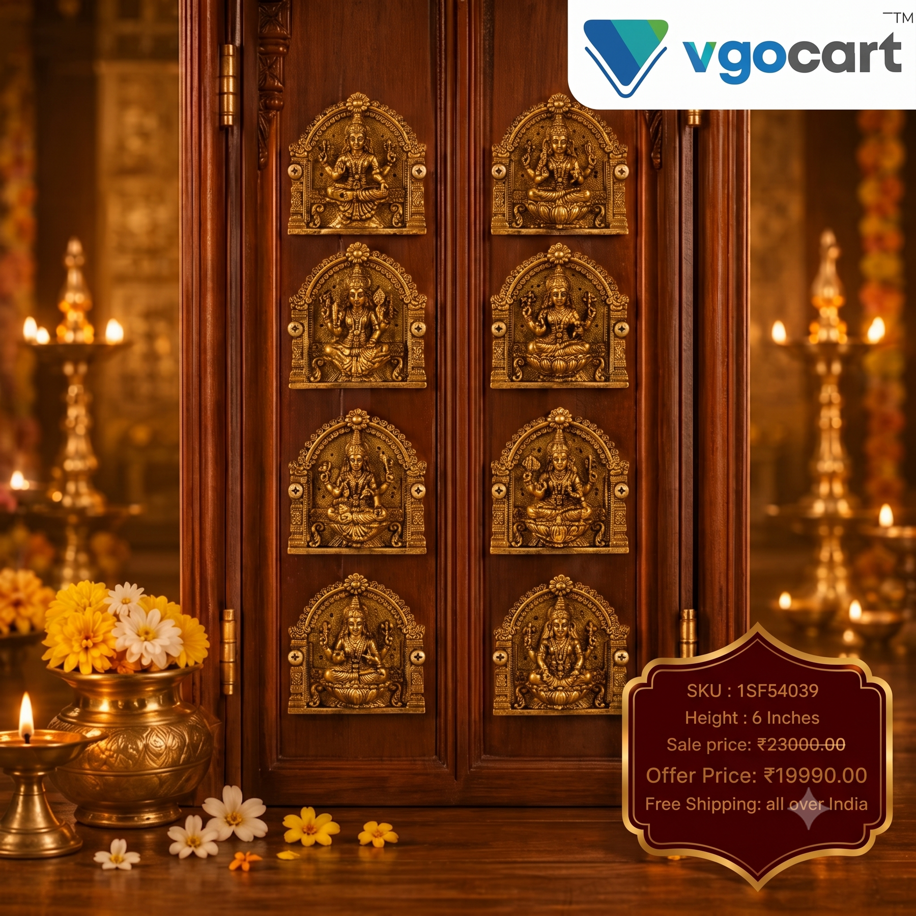 Brass Ashtalakshmi Set Door Panel | 8 Lakshmi Forms Brass Entrance Decor for Prosperity & Home