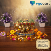 Brass Stone Cow & Calf Idol for Pooja | Kamadhenu Brass Statue with Stone Work | Traditional Pooja Room & Home Décor