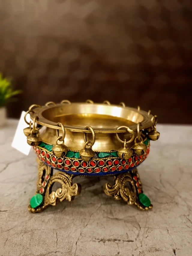 Brass Uruli Bell Stone Finish 5 Inch | Traditional Decorative Brass Urli Bowl for Floating Flowers, Pooja & Home Décor
