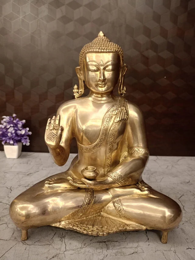 Brass Buddha Statue for Home Decor 15 Inch – Elegant Buddha Idol for Peaceful Living Room & Meditation Space