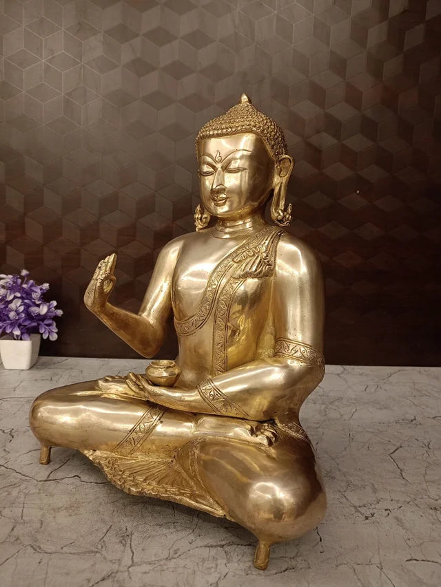 Brass Buddha Statue for Home Decor 15 Inch – Elegant Buddha Idol for Peaceful Living Room & Meditation Space