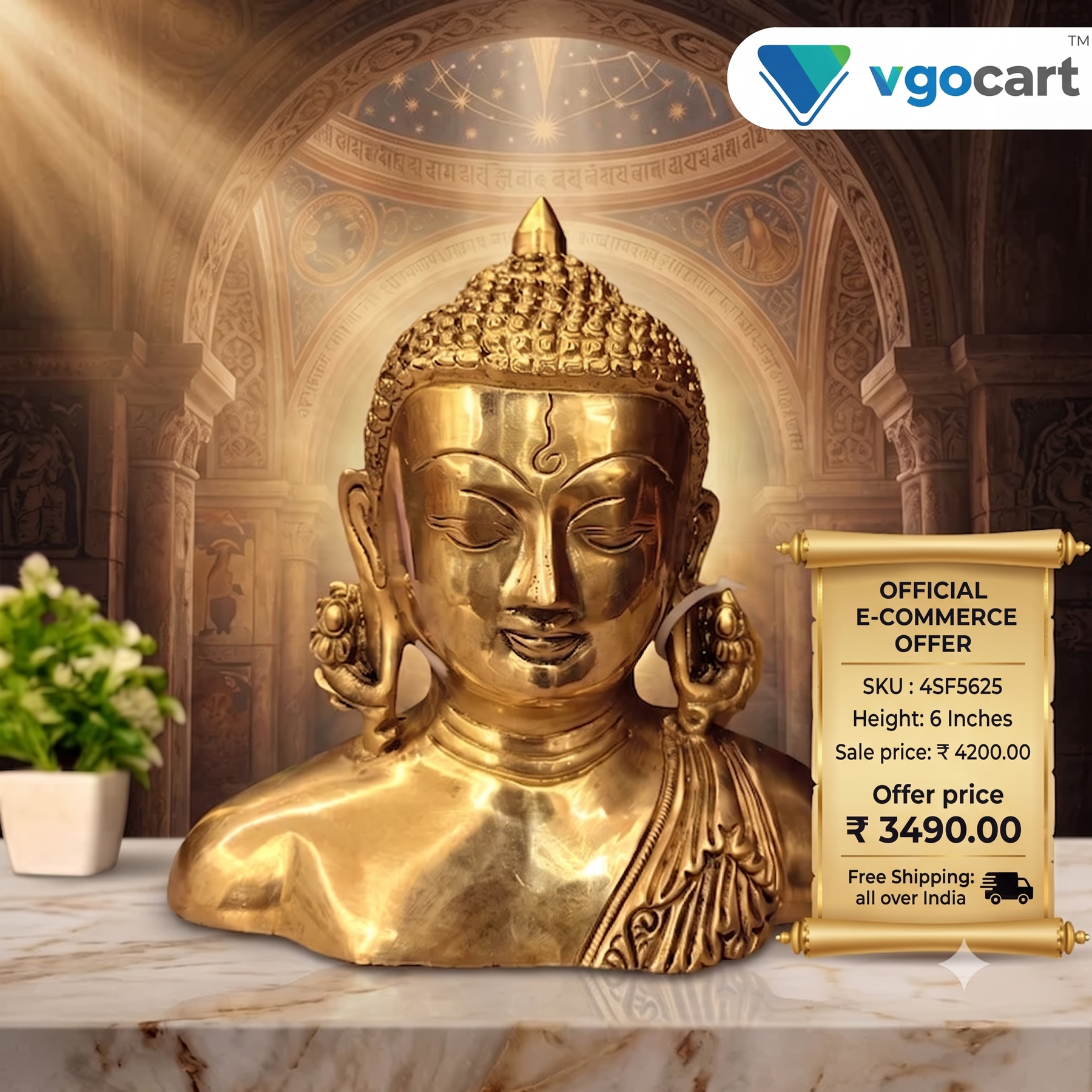 Brass Semi Buddha Idol with Golden Finish | Buddha Statue for Home Décor, Meditation & Peaceful Ambience