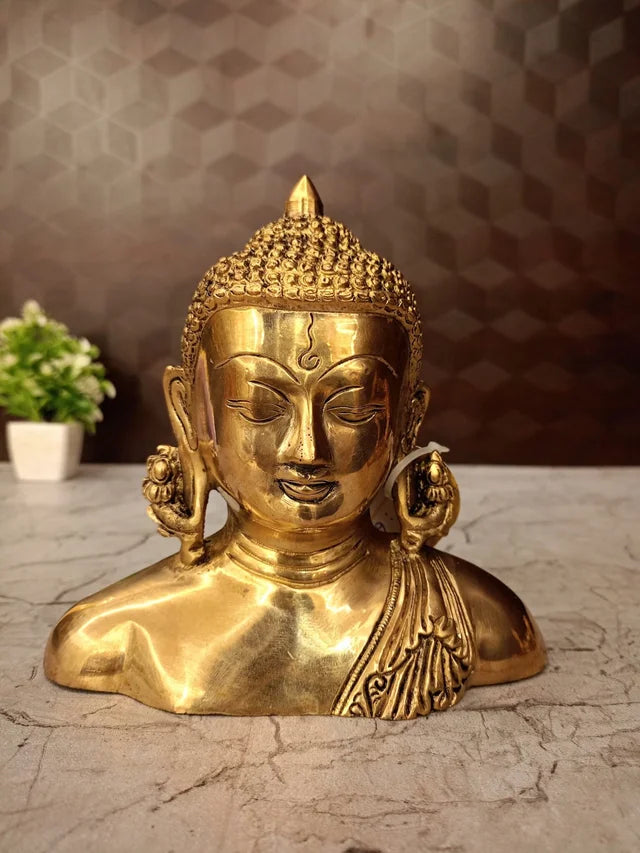 Brass Semi Buddha Idol with Golden Finish | Buddha Statue for Home Décor, Meditation & Peaceful Ambience