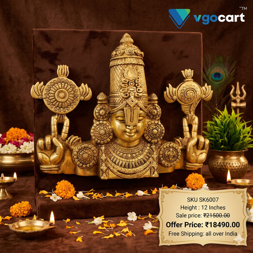 Brass Balaji Venkateswara Wall Mount – 12 Inch | Traditional Lord Venkateswara Wall Decor for Pooja & Home