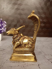 Brass Nandi Snake Idol 6 Inch – Sacred Nandi with Serpent Brass Statue for Pooja Room & Shiva Décor