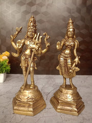 Brass Shiva Parvathi Idol 11 Inch | Lord Shiva & Goddess Parvati Divine Couple Statue for Pooja Room & Home Temple